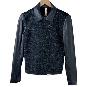 Bailey 44 Womens Medium Wool Blend Full Zip Tweed Faux‎ Leather Moto Jacket